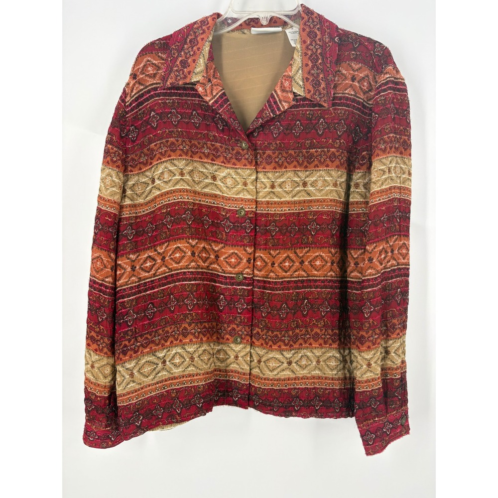 Alfred Dunner Women's‎ Size 16 Long Sleeve Button Up Shirt Geometric Print